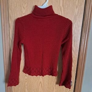 Ladies It's Our Time Red Ribbed Turtleneck Sweater With Lace Knitting Sz. M